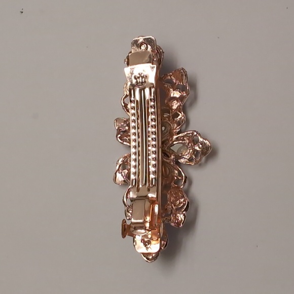 Gold with Blue Floral Rhinestones Hair Clip - Picture 3 of 3